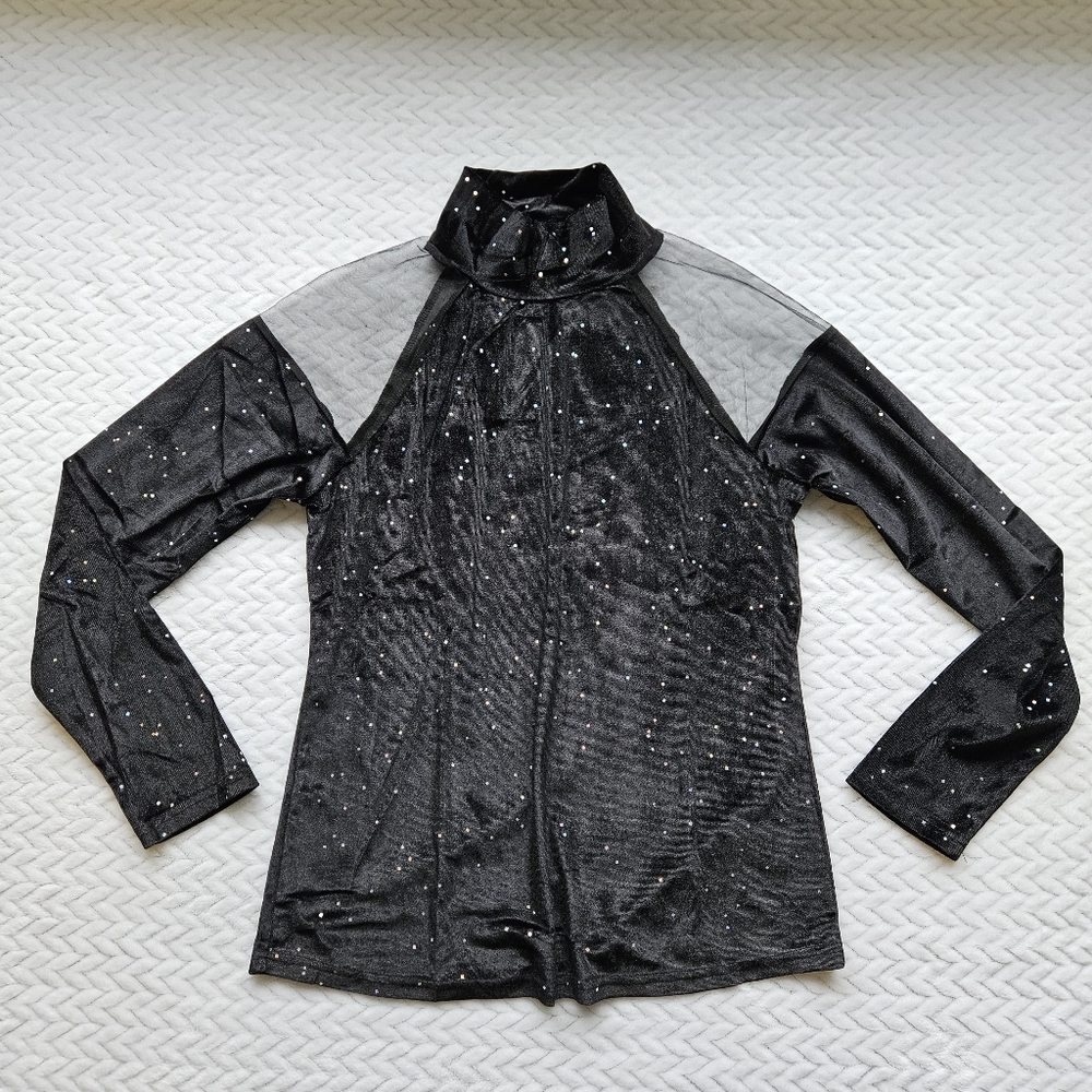Made with Love Black Sparkly Velvet Top Size Medium
